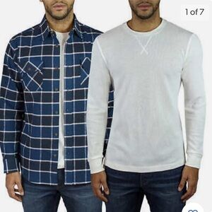 JACHS NEW YORK Men's 2 Pack Thermal + Brawny Flannel Shirt, Navy Plaid Size:M